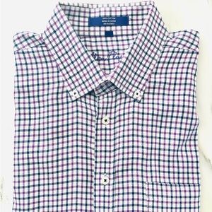 Alan Flusser Men’s Button Down Shirt 100% Cotton Size L Purple/Navy on White
